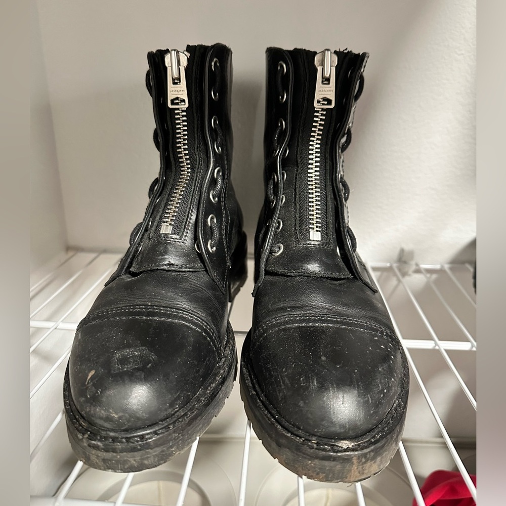All Saints Front Zipper Combat Boot Black Size 38